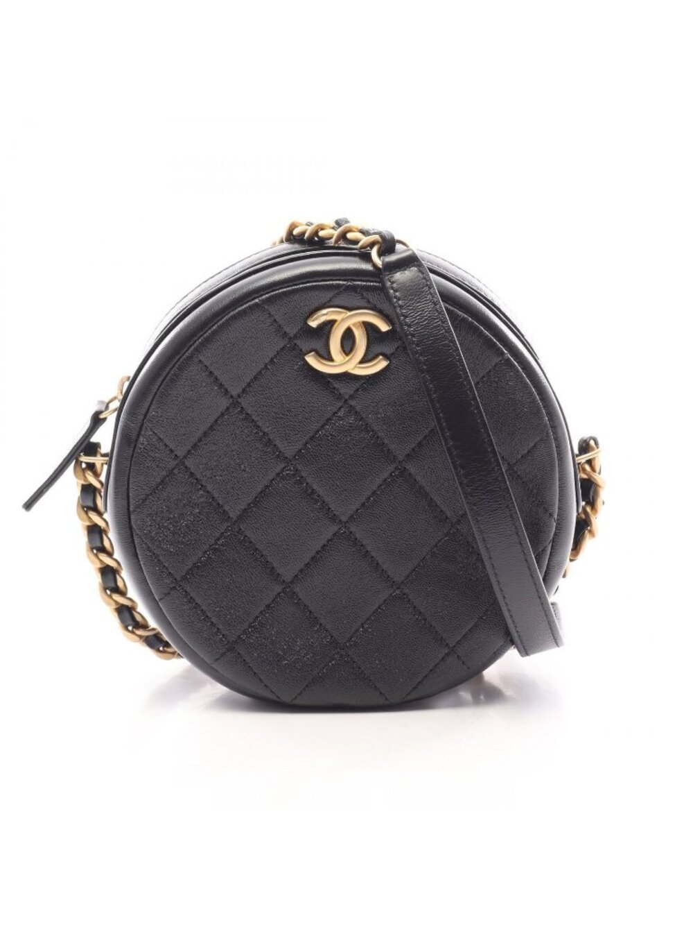 Chanel Shoulder Bag Quilted Round Mini Black Leather Chain